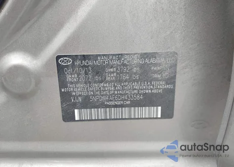 2013 Hyundai Elantra Gls from USA, damaged, VIN 5NPDH4AE6DH433584